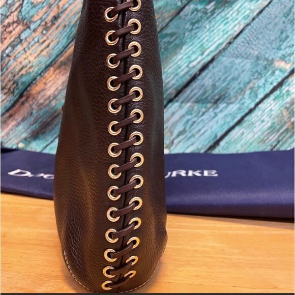 DOONEY AND BOURKE BROWN LEATHER WOVEN DETAILS GOLD HARDWARE - Picture 4 of 15